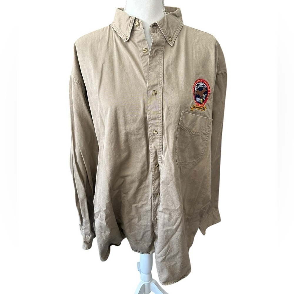 Harvard Square News 10 Khaki Embroidered Button Down Shirt‎ 2XL